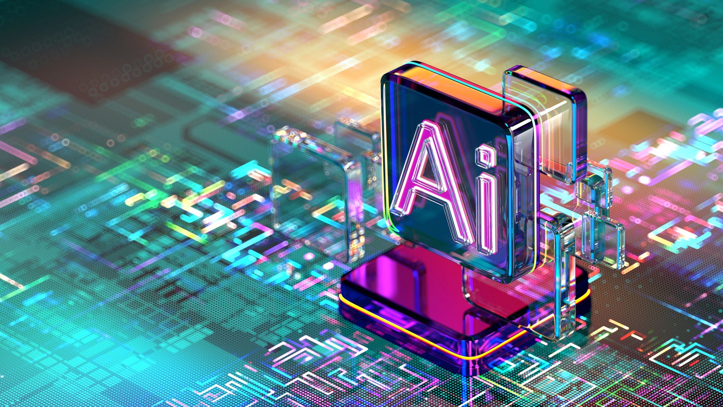 Visual astratto dedicato all'intelligenza artificiale e allo sviluppo software
